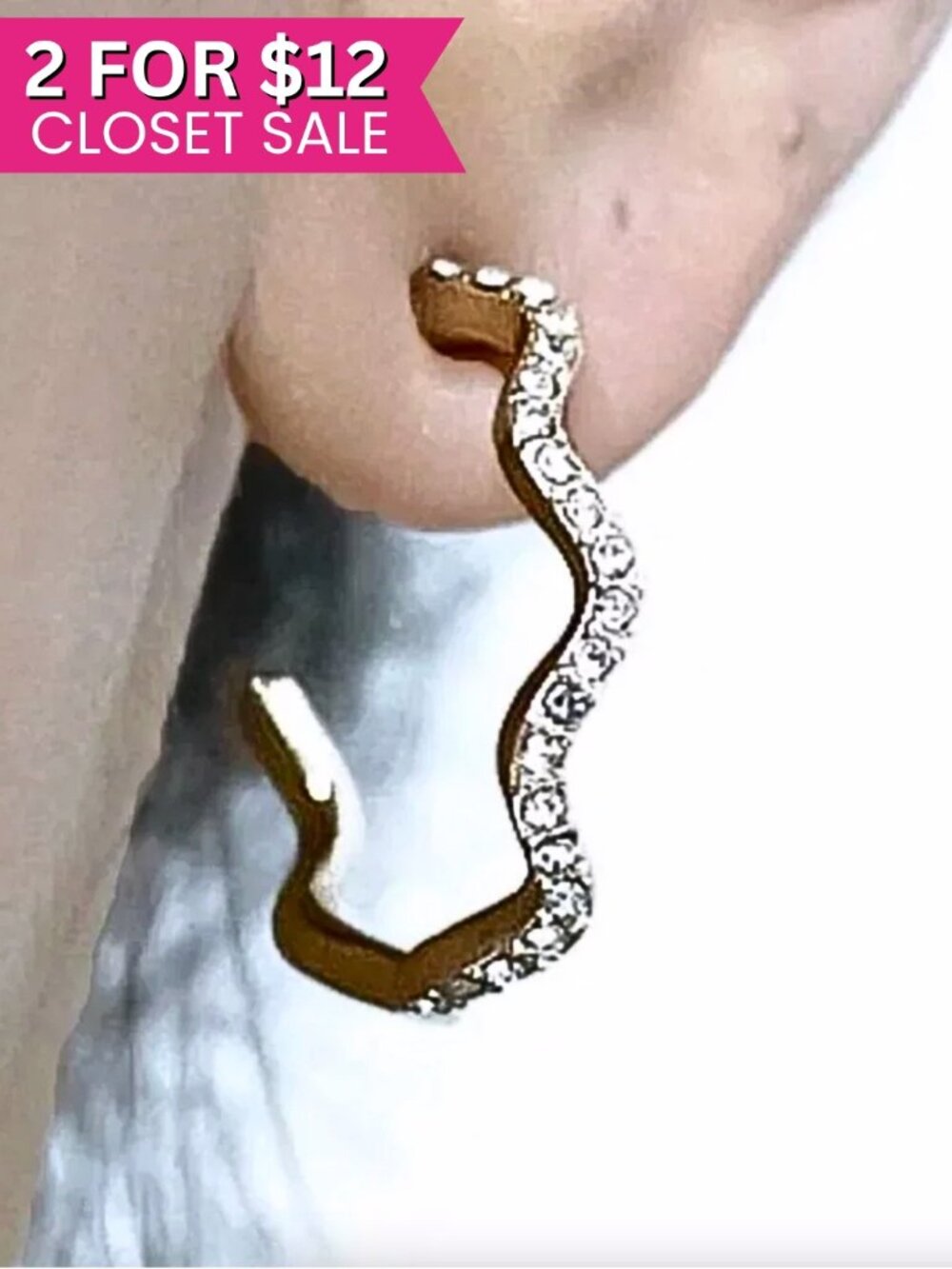 Baublebar Gold Zig Zag Small Hoop Earrings Nickel Free Rhinestone Hammered